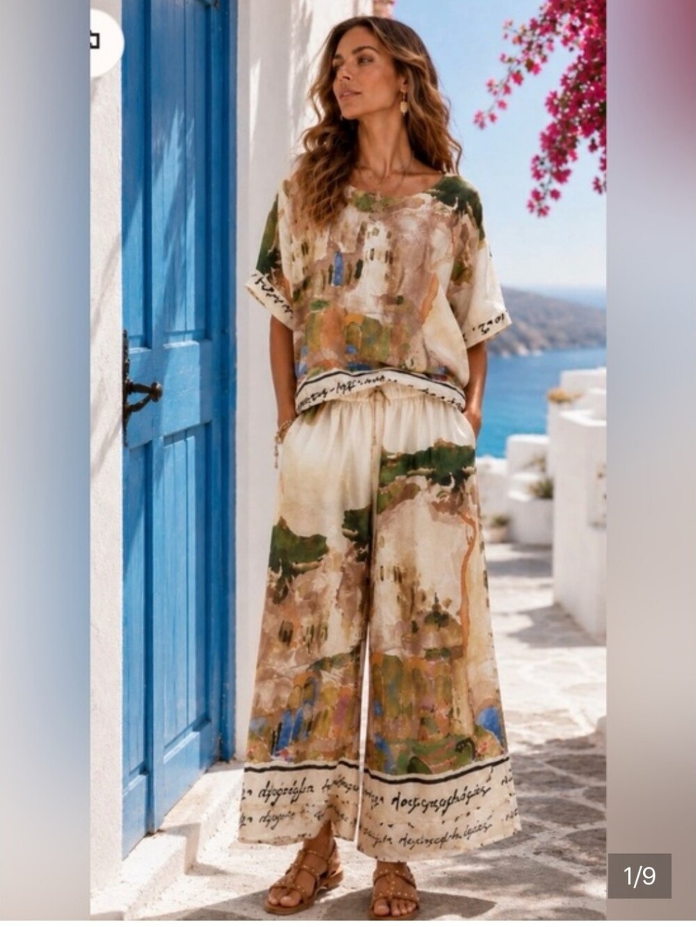 Made I7n Italy 100% Viscose Santorini Landscape Pants Set